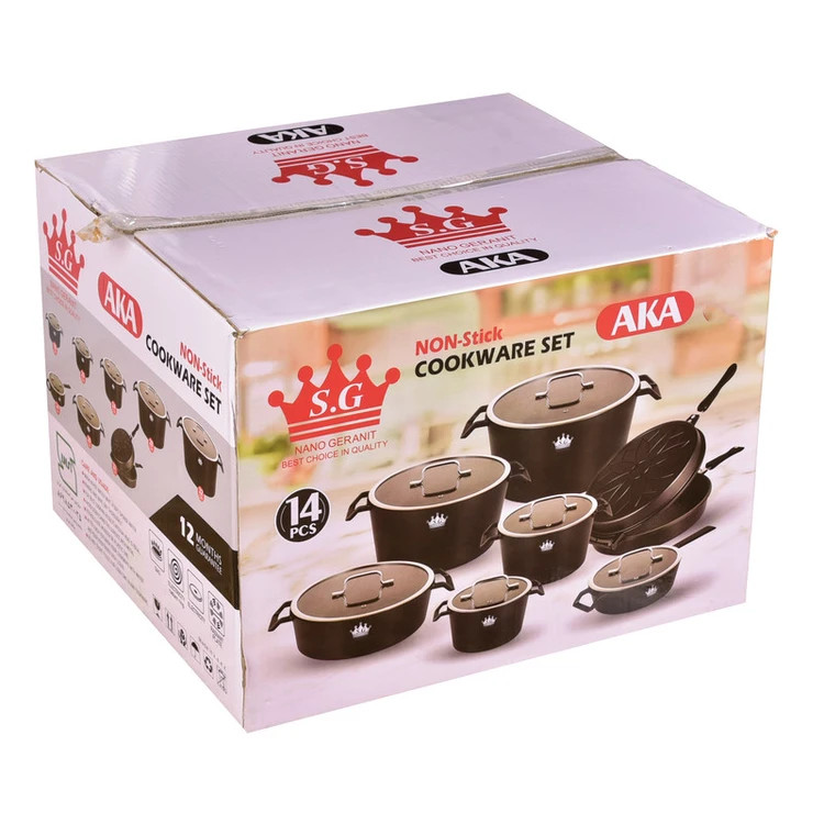 سرویس قابلمه و تابه گرانیتی 14 پارچه اس جی مدل AKA رنگ مشکی